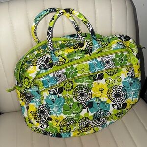 Vera Bradley Green Floral Quilted Satchel Handbag Travel Tote